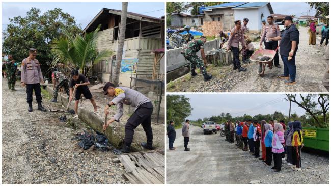 Kapolsek Bersama Upika Tapung Hilir & Masyarakat Laksanakan Goro Antisipasi Banjir di Desa Kotagaro