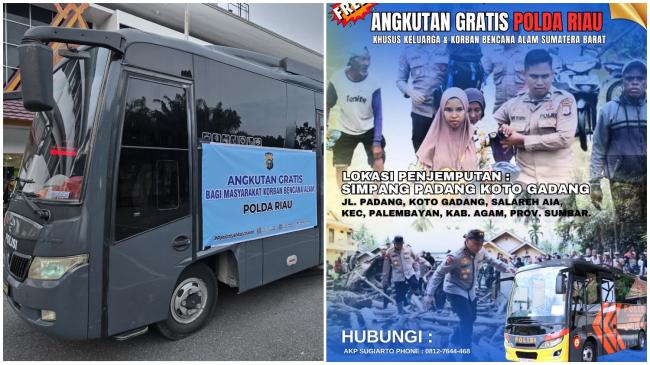 Polda Riau Sediakan Bus Gratis untuk Keluarga Korban Bencana Alam di Sumatera Barat