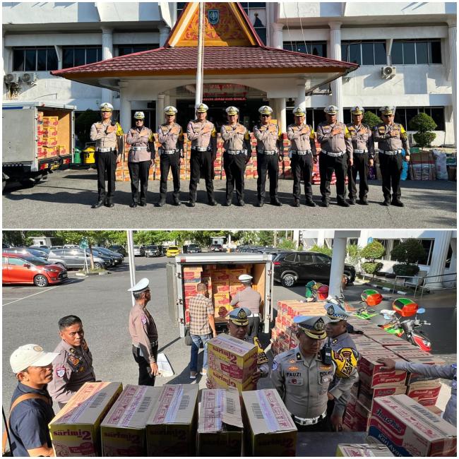 Ditlantas Polda Riau Gelar Apel Operasi Zebra dan Salurkan Bantuan untuk Korban Bencana di Sumbar