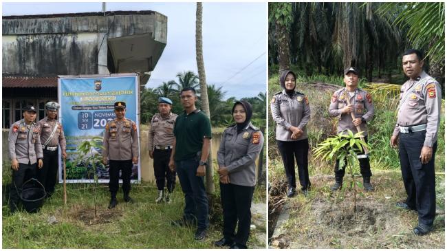 Polsek Tapung Hilir Menghijaukan Lingkungan di Hari Pohon Nasional, Kapolres: Lestarikan Alam