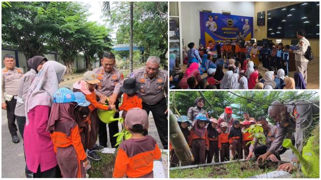 Edukasi Lalu Lintas dan Aksi Tanam Pohon Bersama Generasi Usia Dini di Taman Lalu Lintas Polda Riau